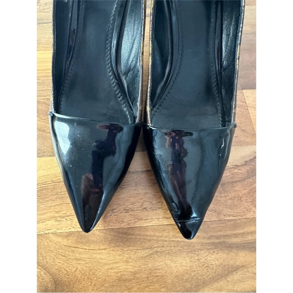 LOUIS VUITTON Brown LV Monogram Canvas Black Patent Leather Pointed-Toe Pumps 40 - Picture 6 of 11